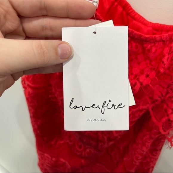 Love, Fire Red Lace One Shoulder Mini Dress Small - Picture 6 of 9